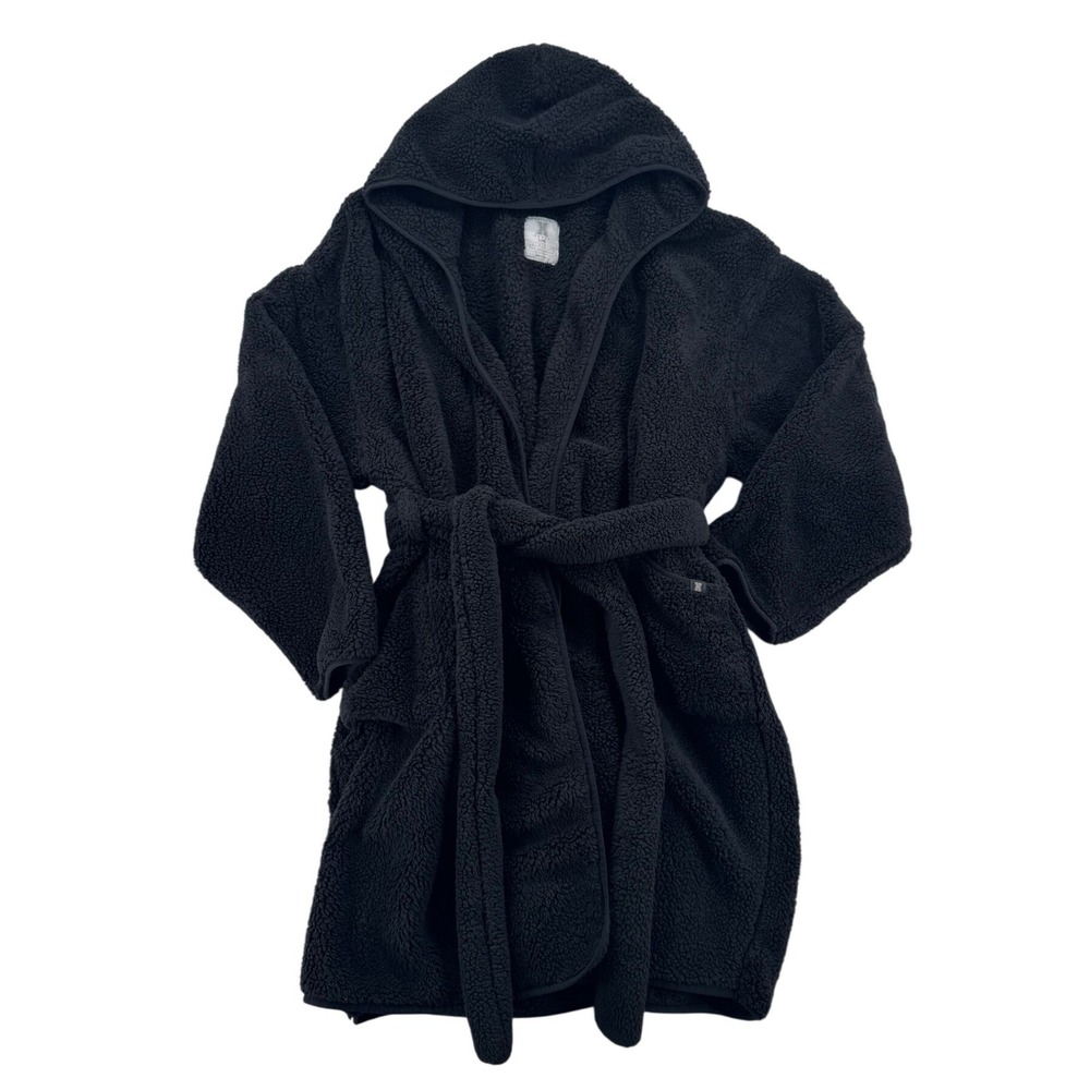 Savage X Fenty Robe Women L/XL Black Excellent Hooded Teddy Sherpa Fleece Wrap